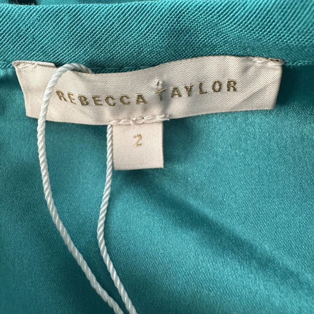 Rebecca Taylor Dress Womens 2 Teal Deco Eyelet Shift Flutter Embroidered Pockets - Picture 9 of 11